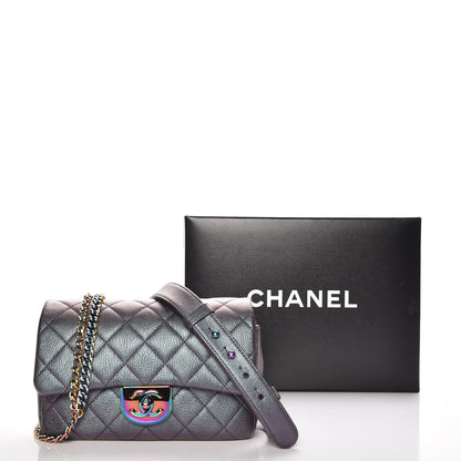 Chanel Iridescent Goatskin Quilted Small Double Carry Waist Chain Flap Purple 8 of 8