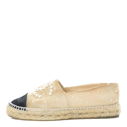 Chanel Suede Pearl CC Espadrilles 38 Beige Black 1 of 20