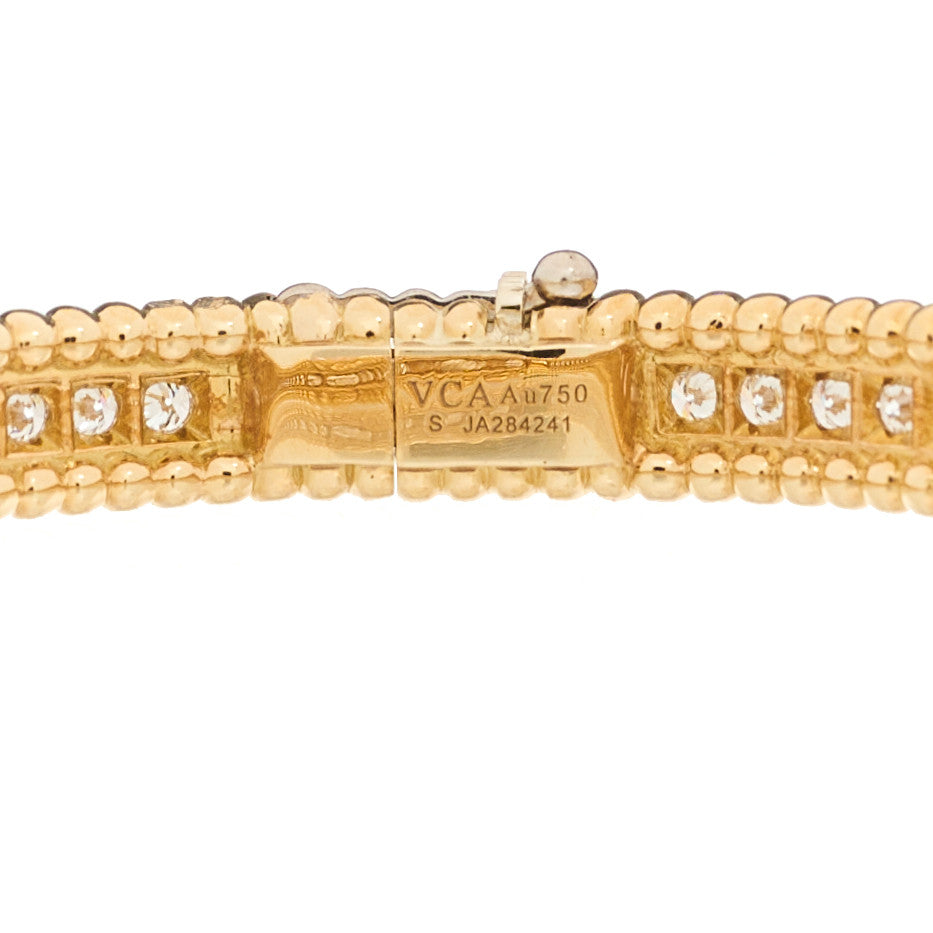 18K Yellow Gold Diamond Perlee 1-Row Bangle Bracelet S