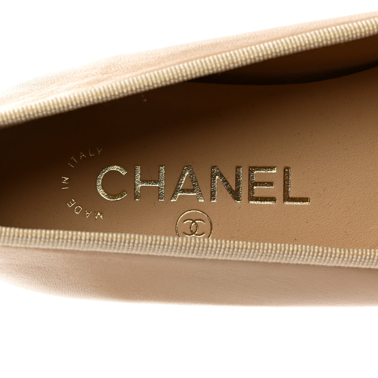 Lambskin Cap Toe CC Ballerina Flats 37 Beige Black