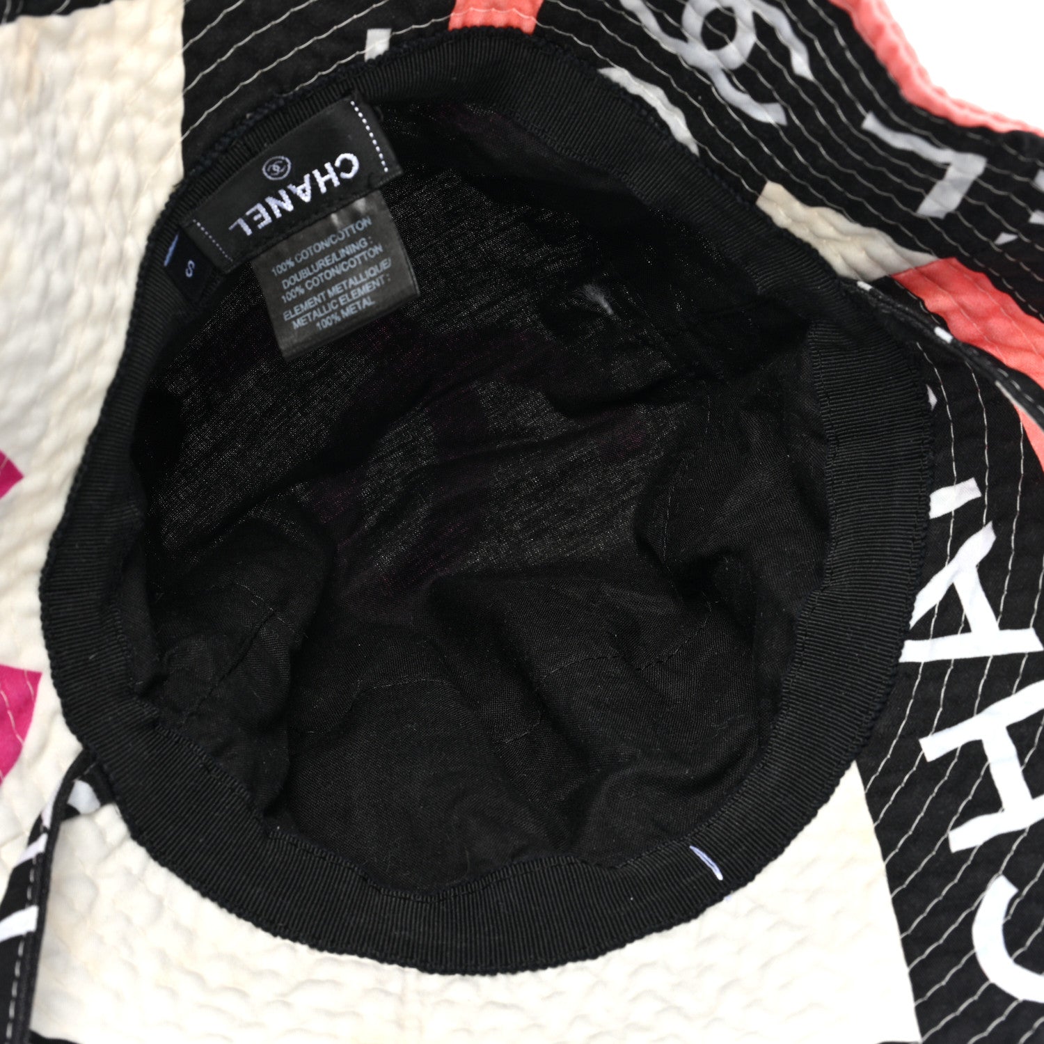 Chanel Cotton Logo Cloche Hat S Ecru Black Pink 8 of 11