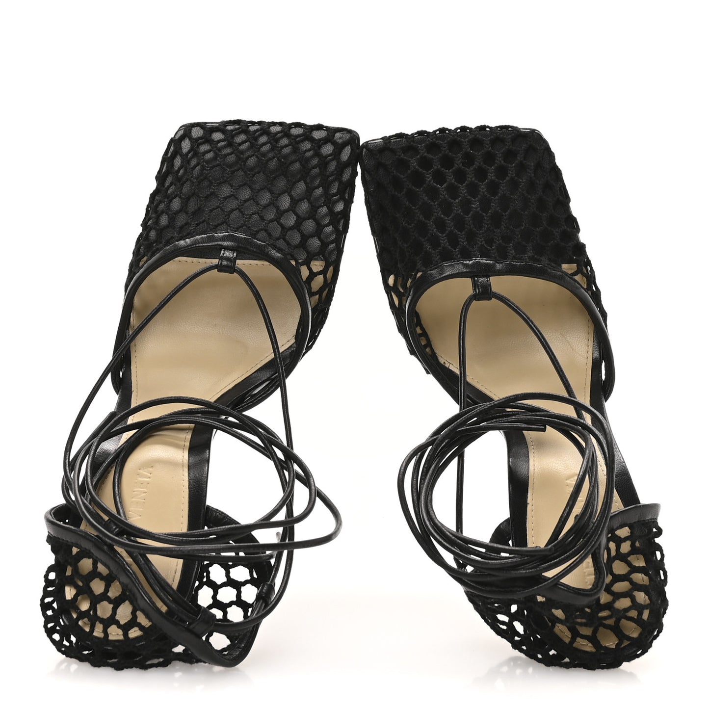 Mesh Nappa Stretch Ankle Tie 90mm Sandals 38.5 Black