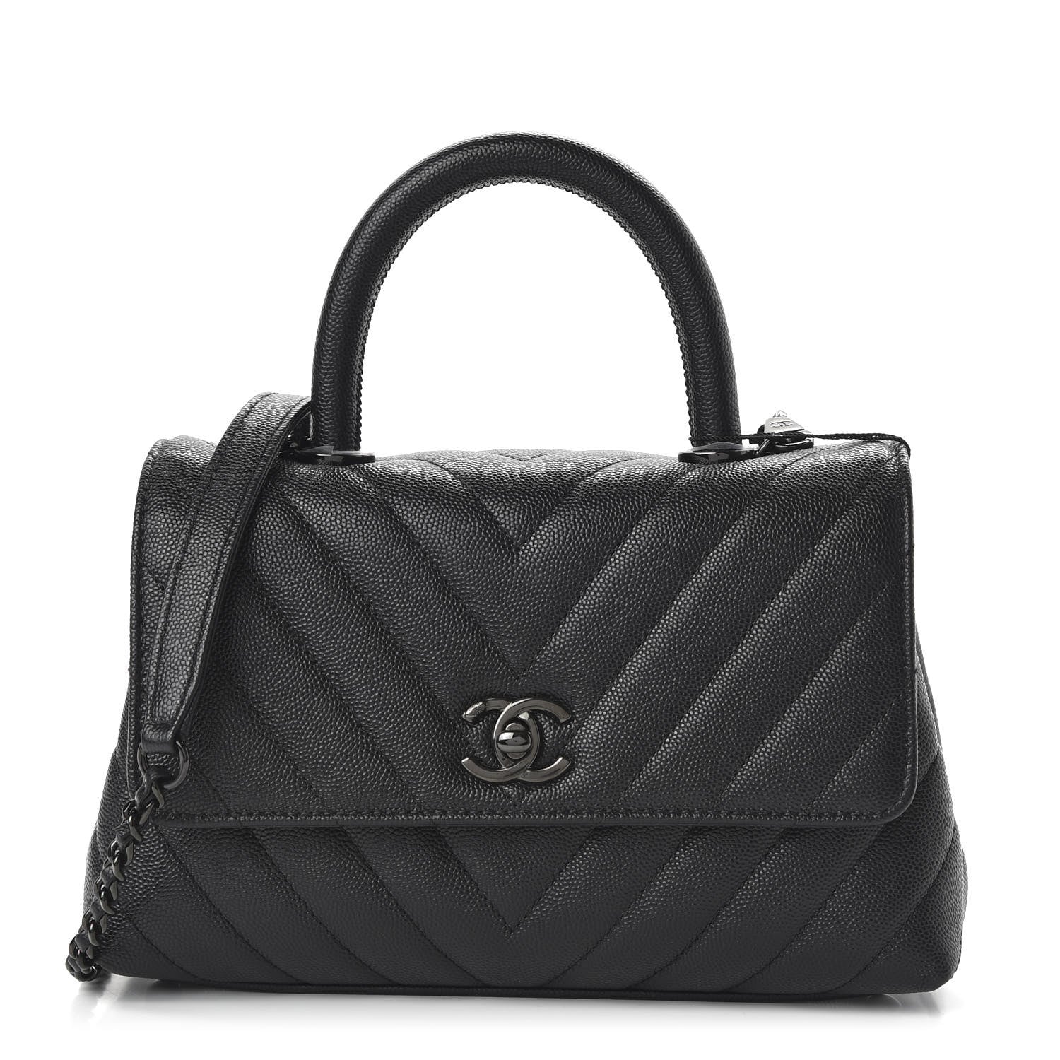 Chanel Caviar Chevron Quilted Mini Coco Handle Flap So Black 1 of 11