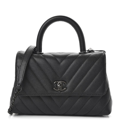 Chanel Caviar Chevron Quilted Mini Coco Handle Flap So Black 1 of 11