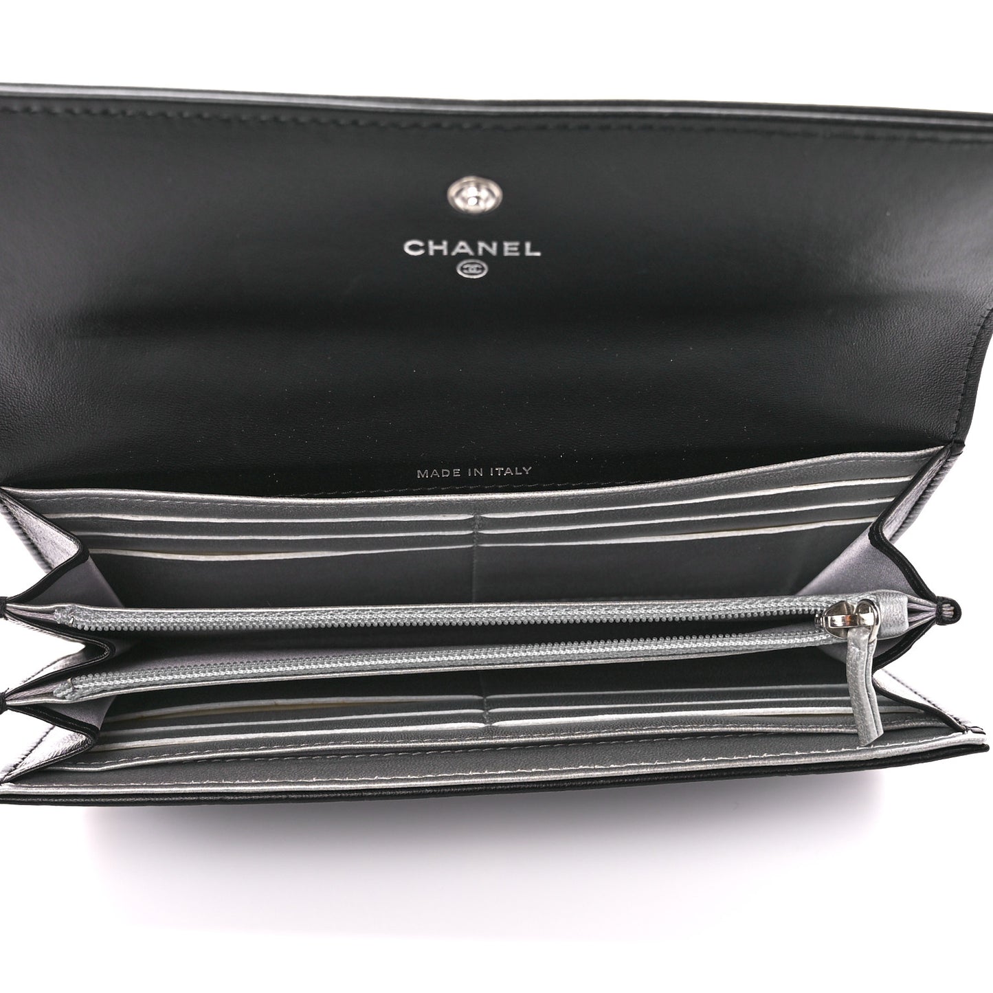 Lambskin Camellia Embossed Large Flap Wallet Black