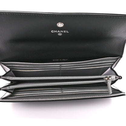 Chanel Lambskin Camellia Embossed Large Flap Wallet Black 5 of 13