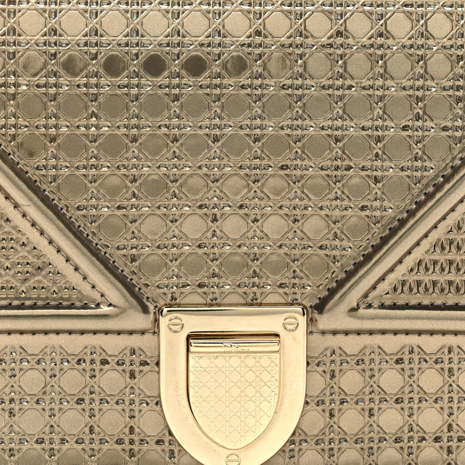 Christian Dior Metallic Patent Micro-Cannage Diorama Wallet on Chain Pouch Gold 7 of 9