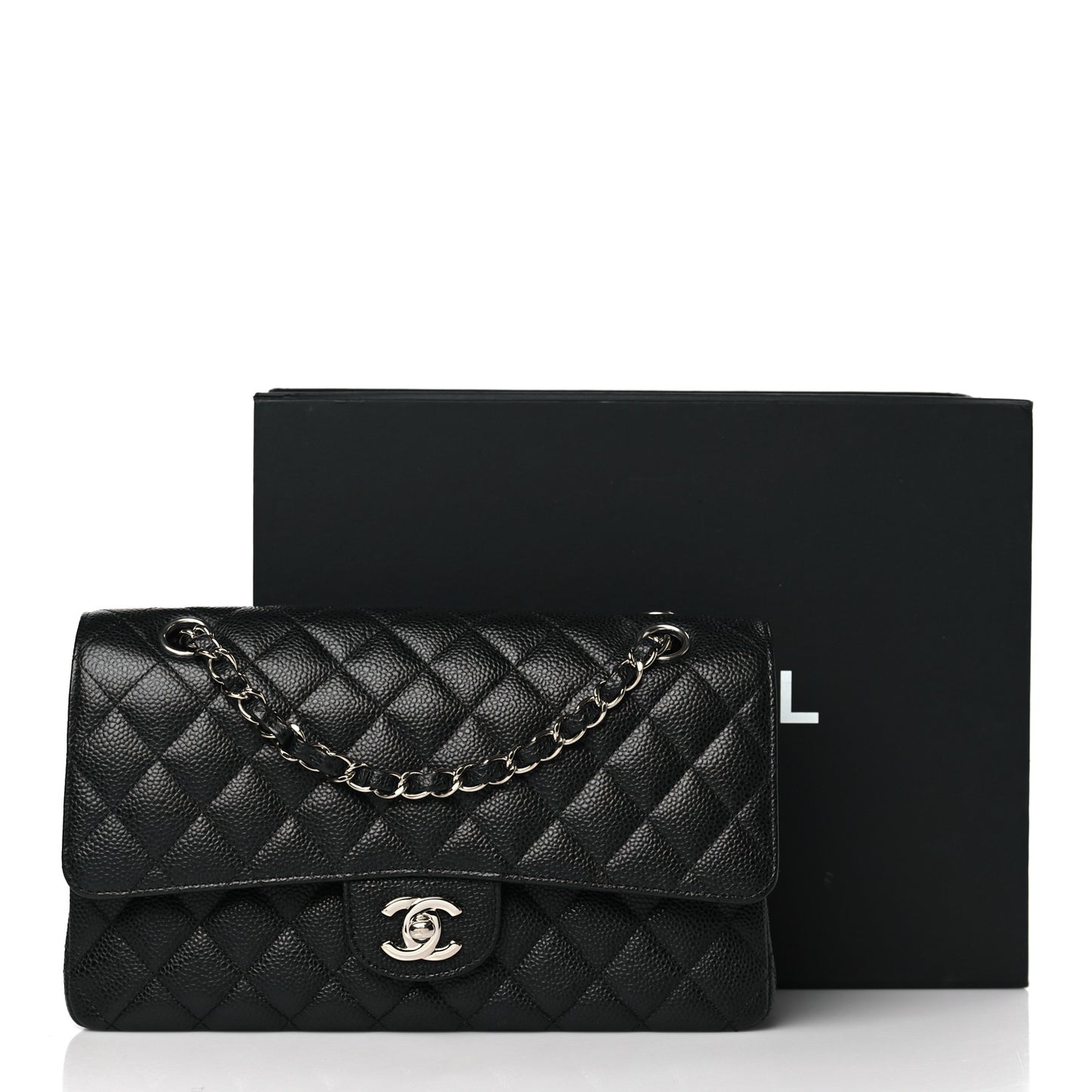Caviar Quilted Medium Double Flap Black
