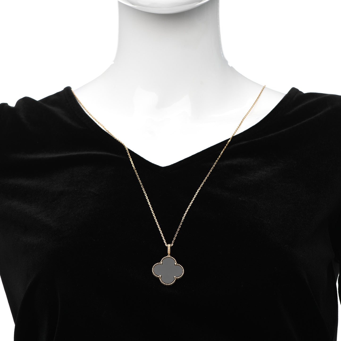 18K Yellow Gold Black Onyx Magic Alhambra Pendant Necklace