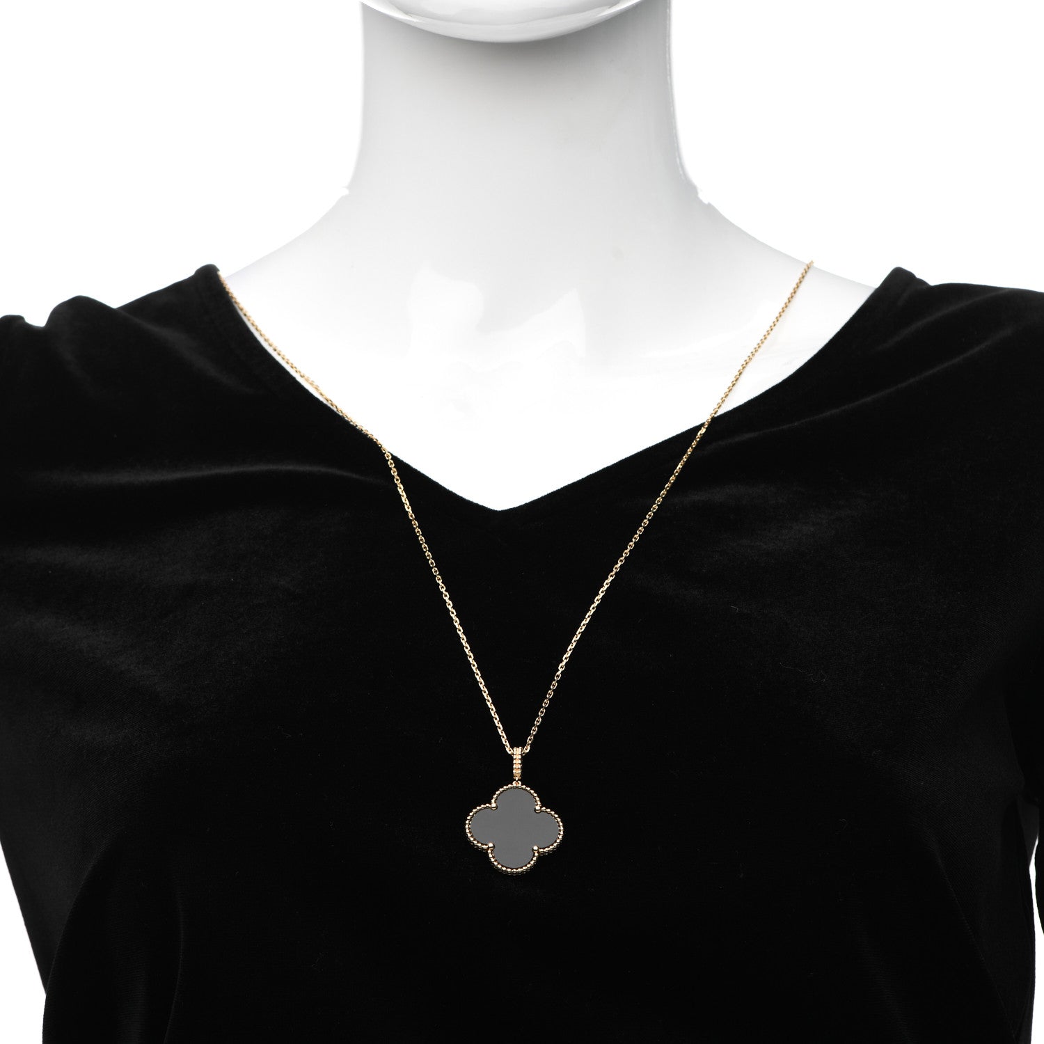 Van Cleef & Arpels 18K Yellow Gold Black Onyx Magic Alhambra Pendant Necklace 2 of 6