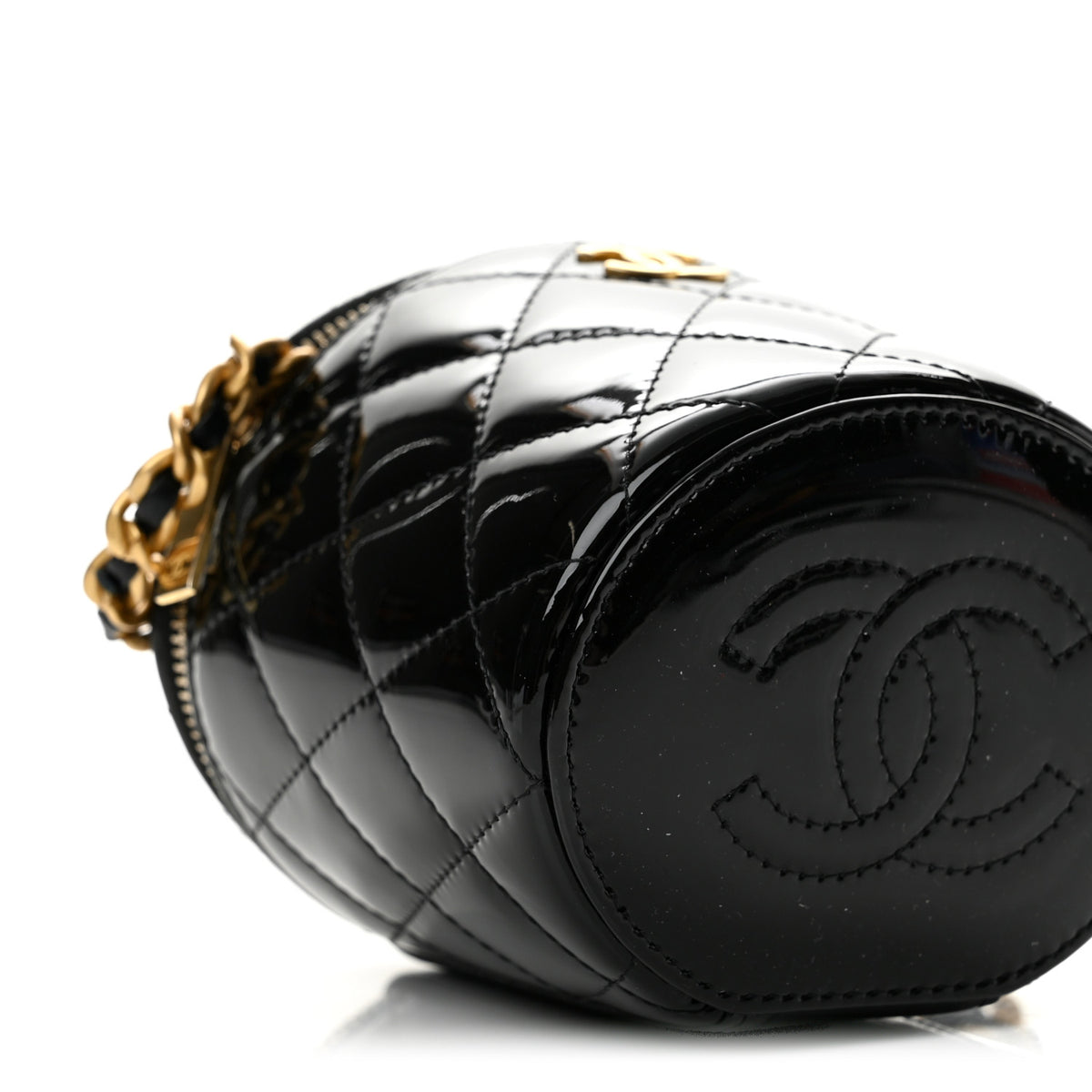 Patent Quilted Afternoon Tea Top Handle Vanity Case With Chain Black