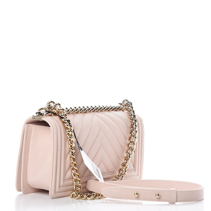 Chanel Caviar Chevron Quilted Medium Boy Flap Nude 3 of 10