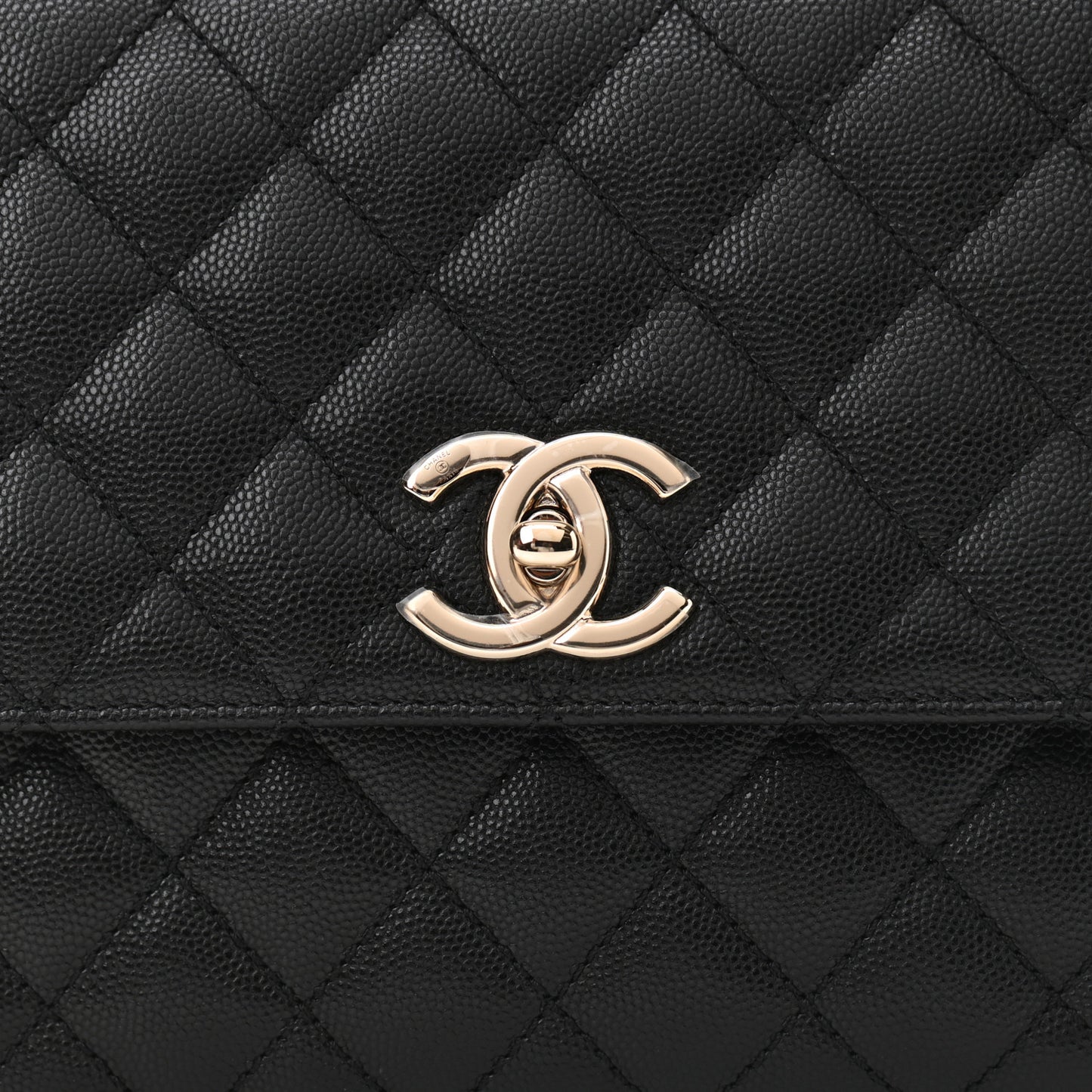 Caviar Lizard Embossed Quilted Small Coco Handle Flap Black