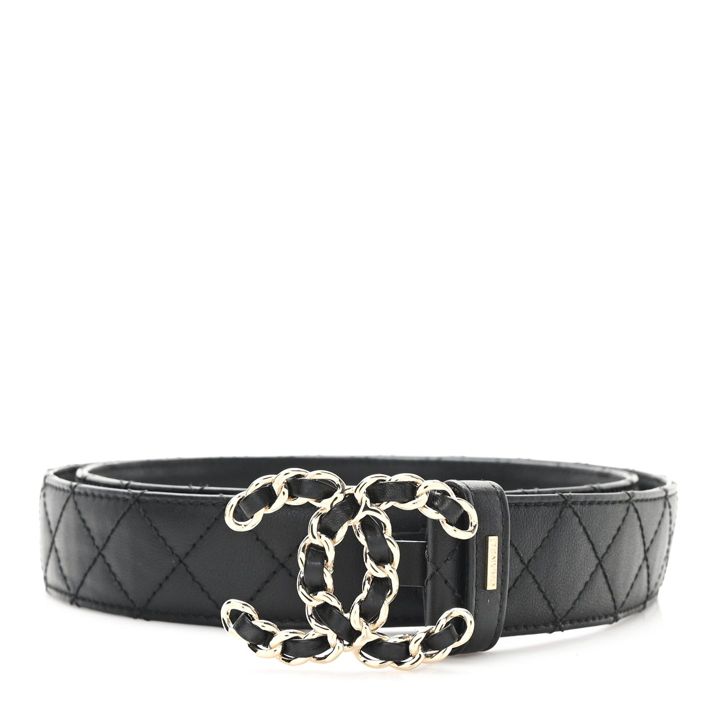 Calfskin Quilted CC Chain Belt 95 38 Black