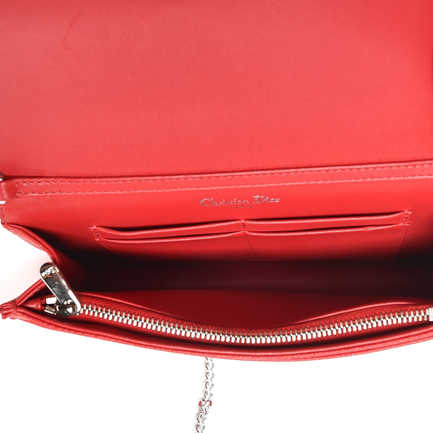 Christian Dior Grained Calfskin Diorama Wallet on Chain Pouch Rouge Vif 5 of 8