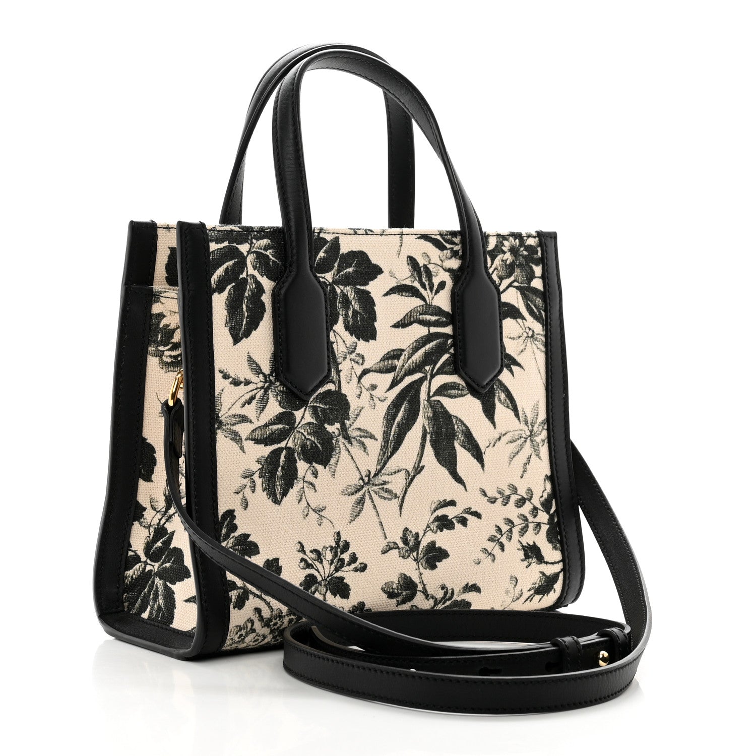 Gucci Canvas Herbarium Print Ribbon Top Handle Bag Black 3 of 10