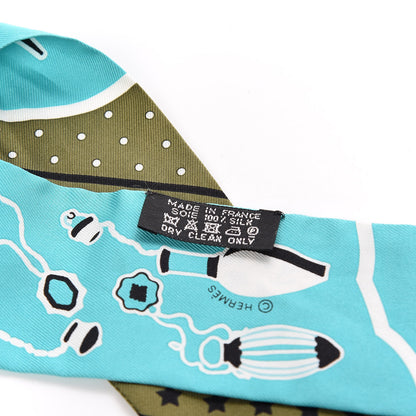 Hermes Silk Les Flacons Bandana Twilly Kaki Turquoise Blanc 3 of 4