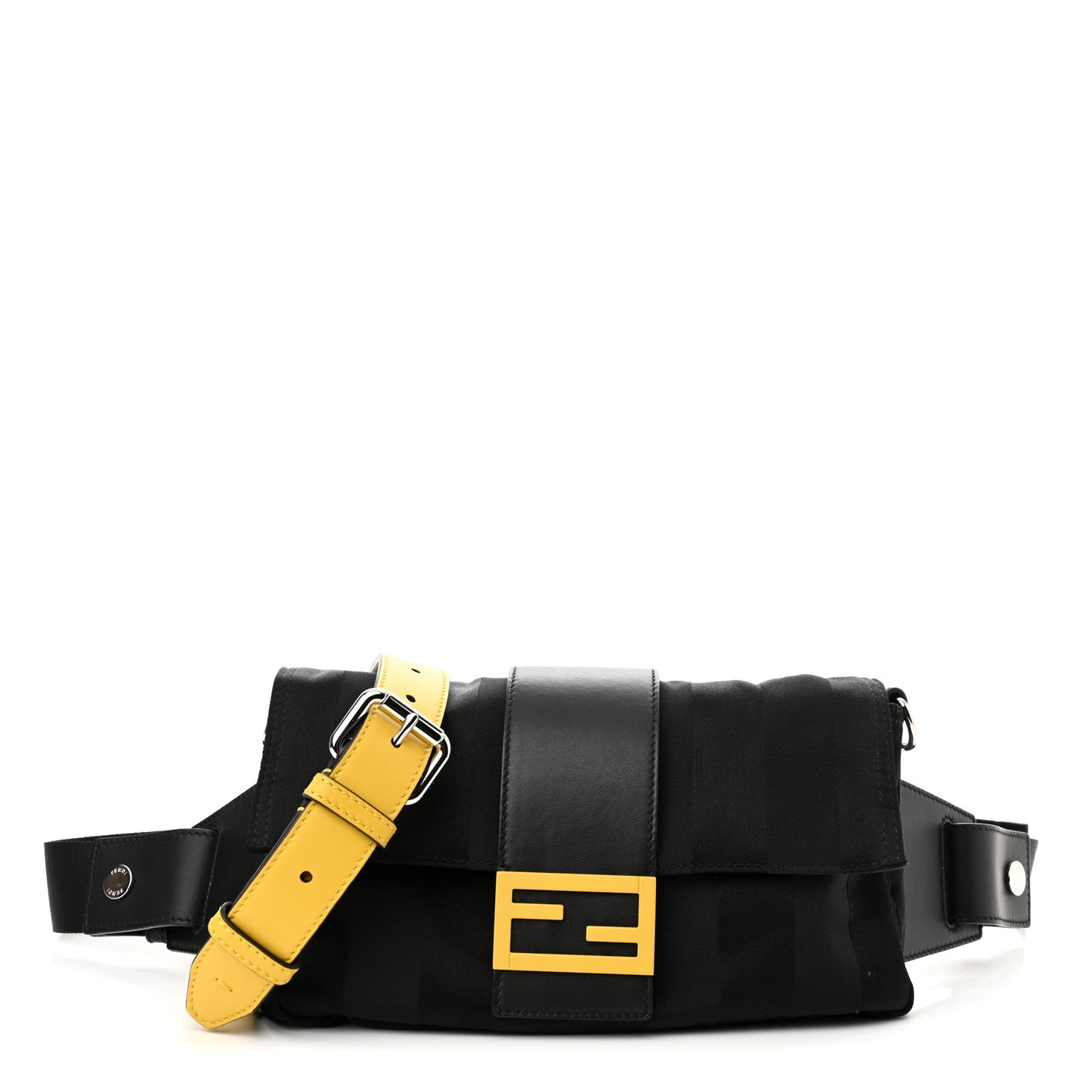 Recycled Nylon Vitello Grace Light Pequin Logo Puffer Belt Baguette Bag Black Sunflower