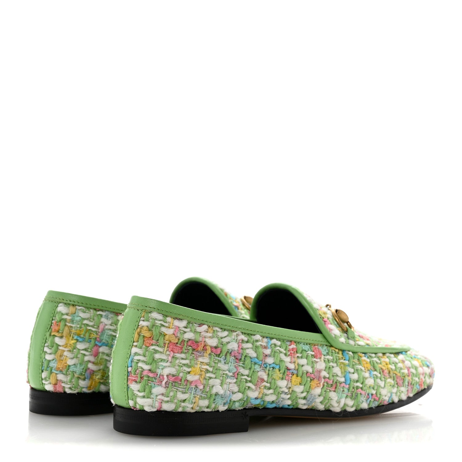 Gucci Tweed Multicolor Malaga Kid Horsebit Womens Jordaan Loafers 35.5 Green Multicolor 5 of 10