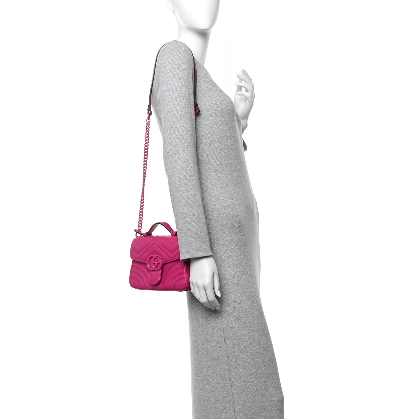 Calfskin Matelasse Monochrome Mini GG Marmont Top Handle Shoulder Bag Classic Fuxia
