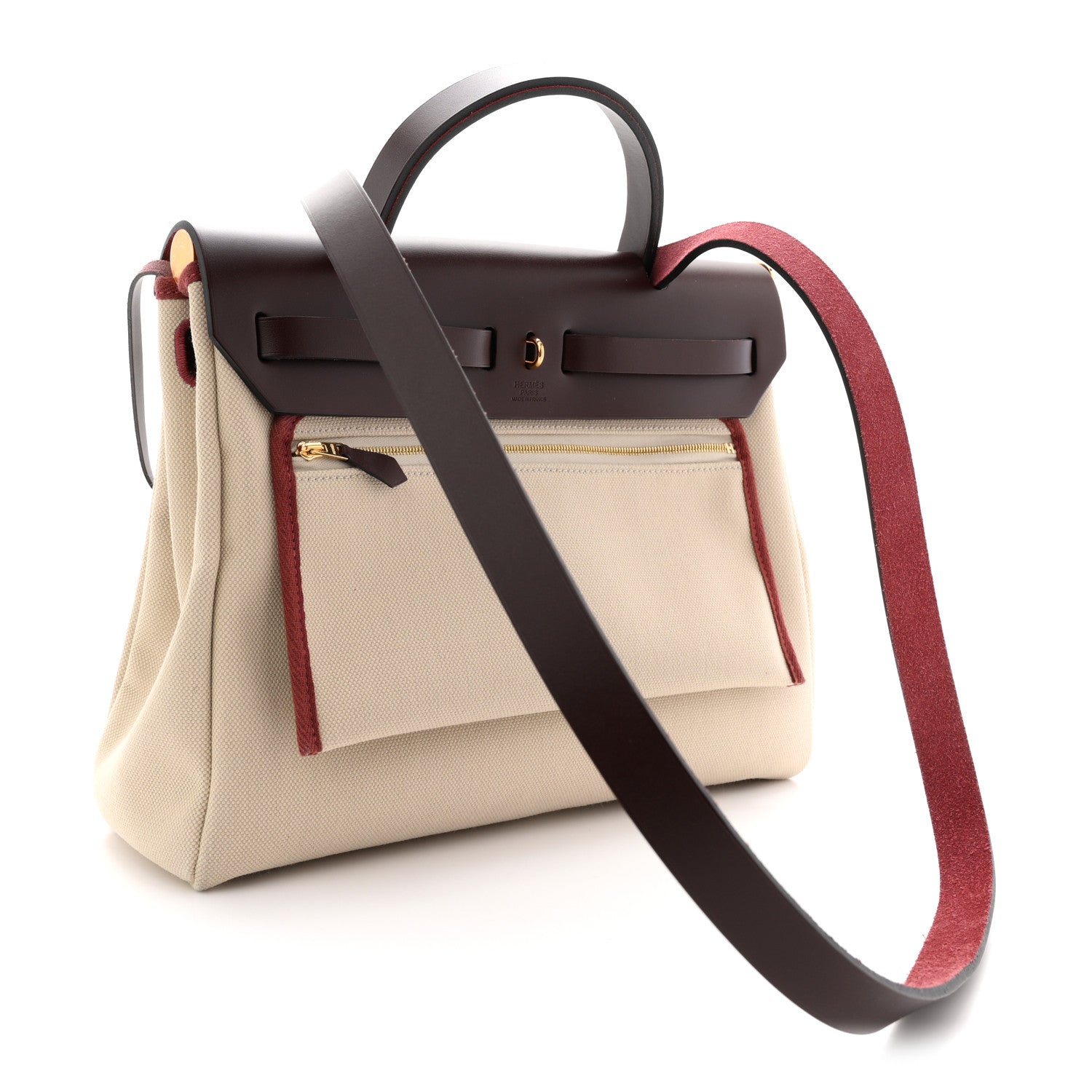 Hermes Military Toile Vache Hunter Herbag Zip Retourne 31 PM Beton Rouge Sellier 4 of 14