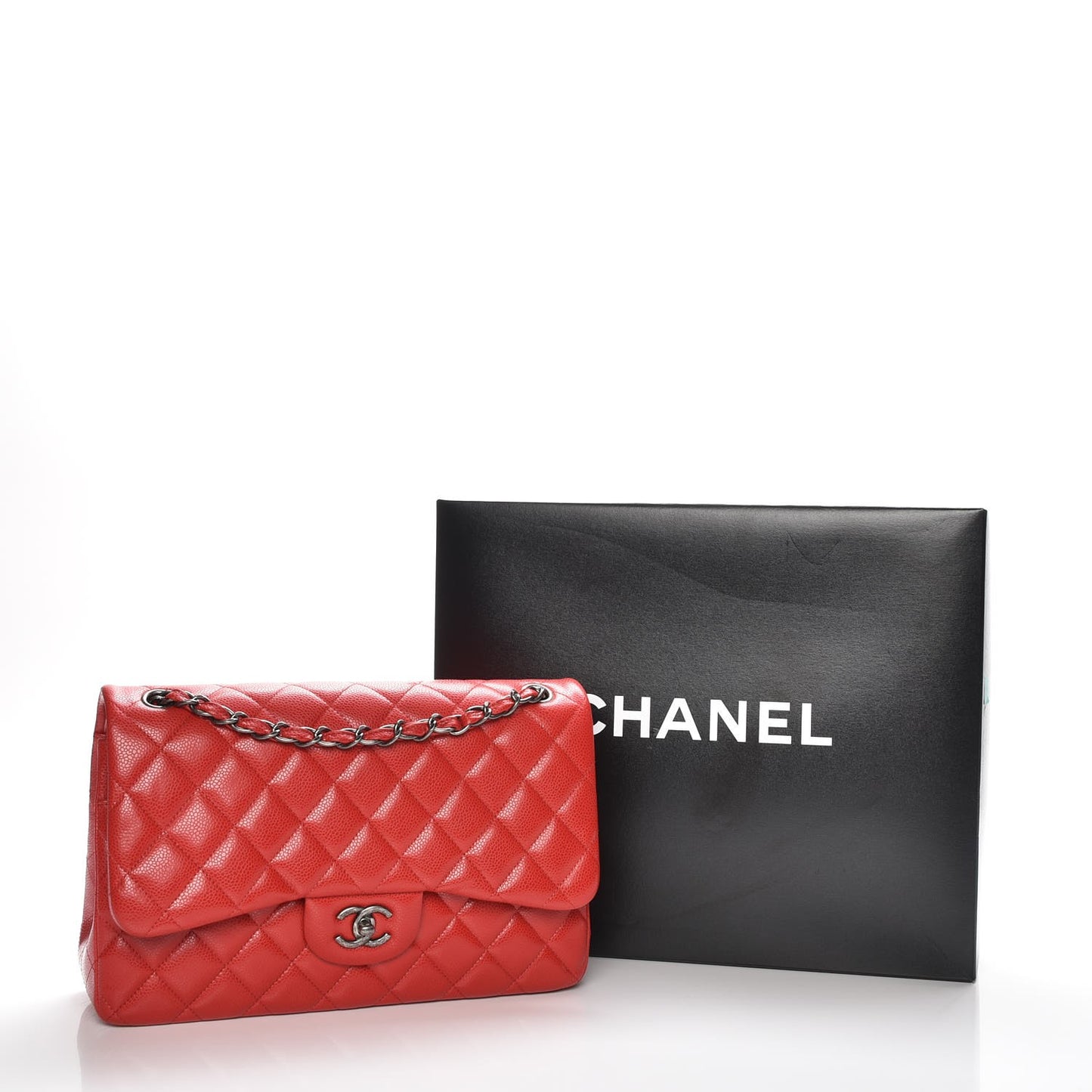 Caviar Quilted Jumbo Double Flap Red