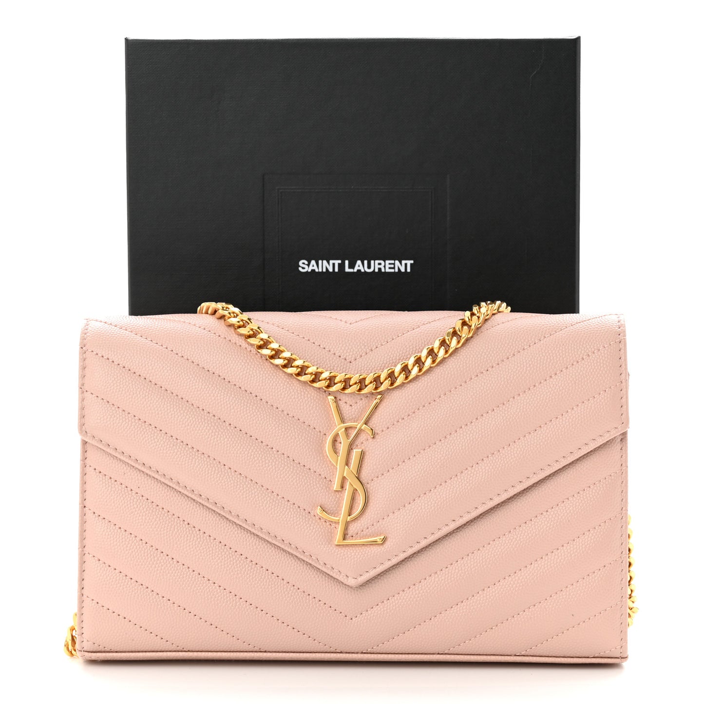 Grain De Poudre Matelasse Chevron Cassandre Chain Wallet Pale Pink