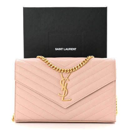 Saint Laurent Grain De Poudre Matelasse Chevron Cassandre Chain Wallet Pale Pink 11 of 11