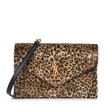 Saint Laurent Velvet Leopard Print Monogram Envelope Chain Wallet Black 1 of 11