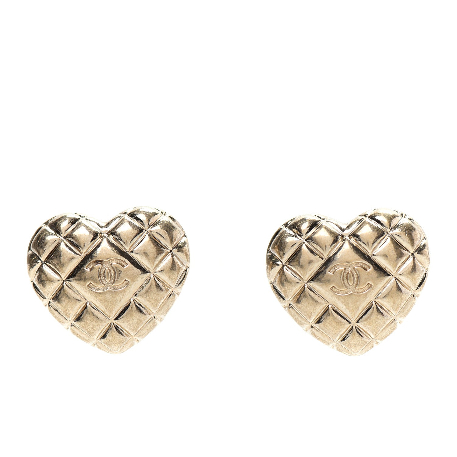 Chanel Quilted CC Heart Earrings Gold 1 of 5