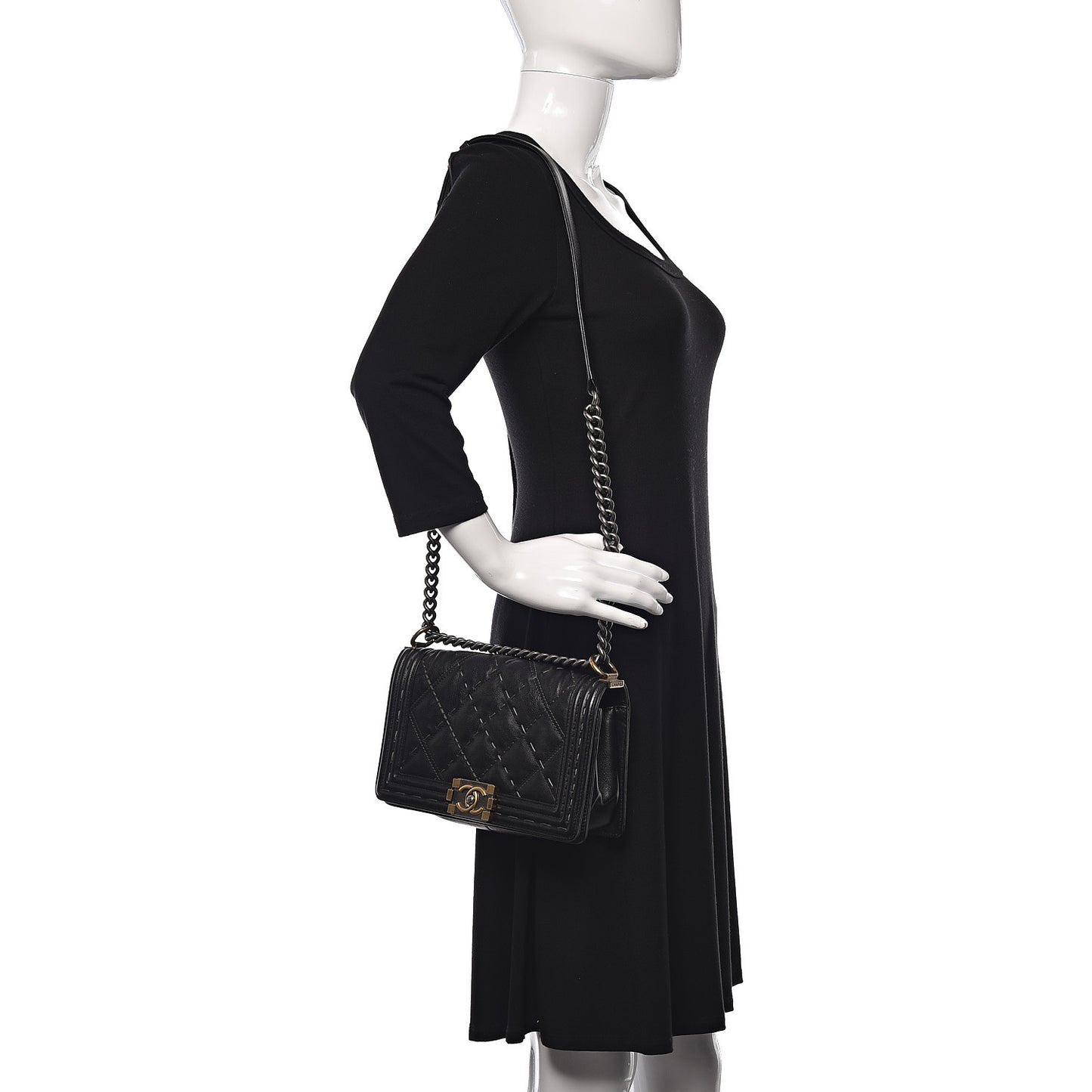 Calfskin Double Stitch Medium Boy Flap Black