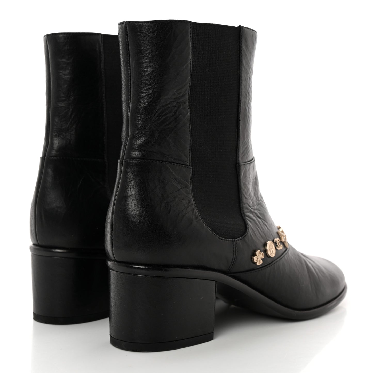 Tumbled Calfskin Short Boots 38.5 Black