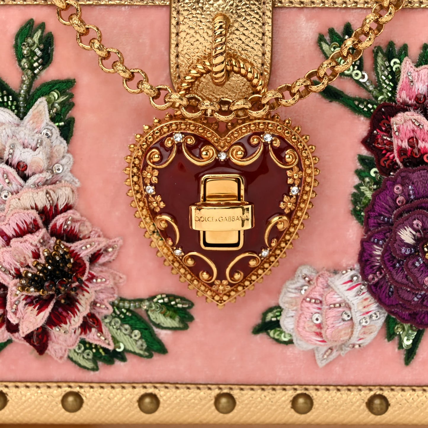Velvet Floral Embroidered Devotion Crossbody Bag Pink Gold