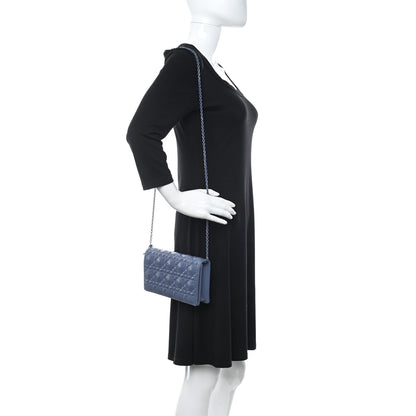 Christian Dior Calfskin Cannage Diamond Lady Dior Chain Wallet Blue 2 of 11