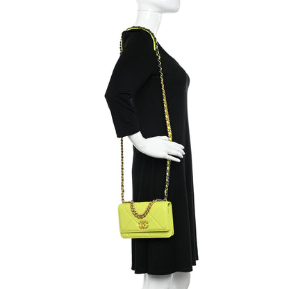 Chanel Shiny Lambskin Quilted Chanel 19 Wallet On Chain WOC Neon Yellow 2 of 13