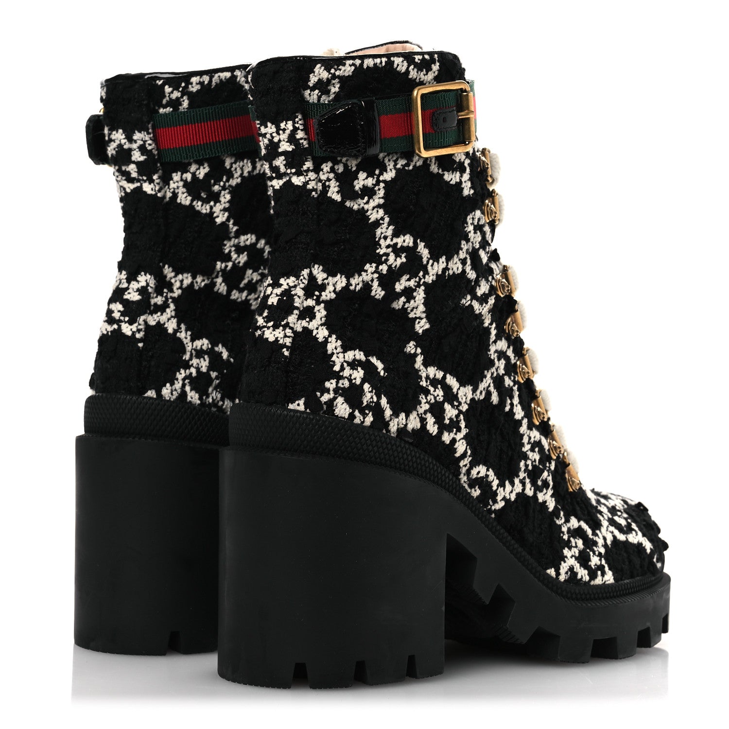 Gucci Tweed GG Monogram Lace Up Combat Ankle Boots 36 Black 5 of 12