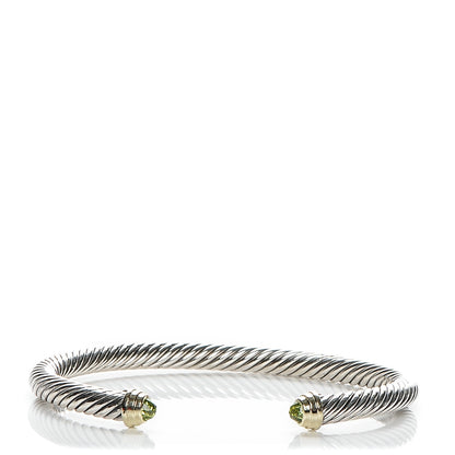 David Yurman Sterling Silver 14K Yellow Gold Peridot 5mm Cable Classics Petite Color Bracelet 1 of 6