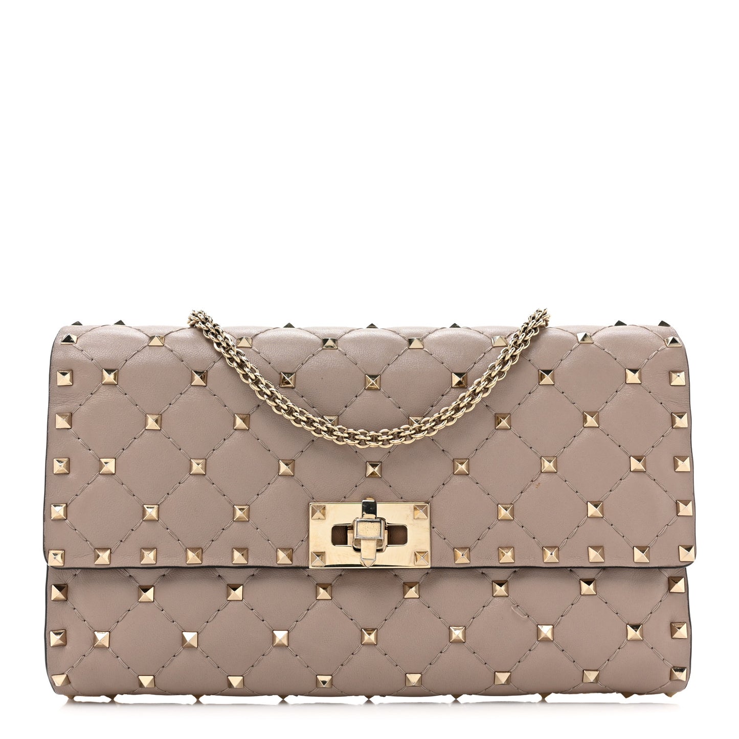 Lambskin Rockstud Spike Wallet on Chain Poudre
