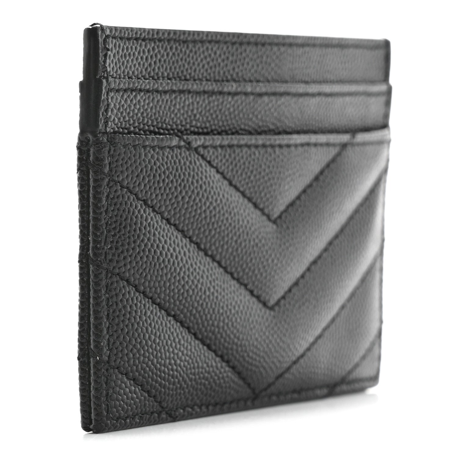 Saint Laurent Grain De Poudre Matelasse Chevron Monochrome Monogram Credit Card Case Black 3 of 8