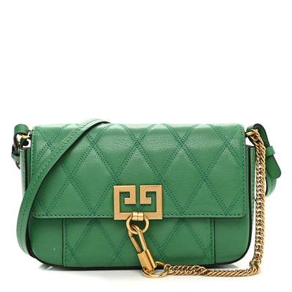 Givenchy Goatskin Quilted GV3 Mini Pocket Convertible Bag Green 1 of 10