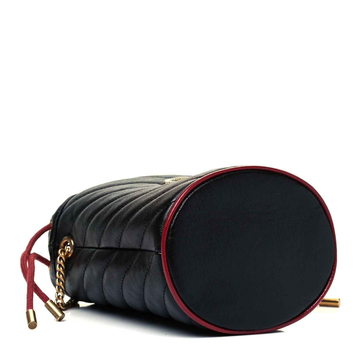 Gucci Vintage Effect Calfskin Matelasse Diagonal Mini Torchon GG Marmont 2.0 Bucket Bag Black Romantic Cherry 3 of 7