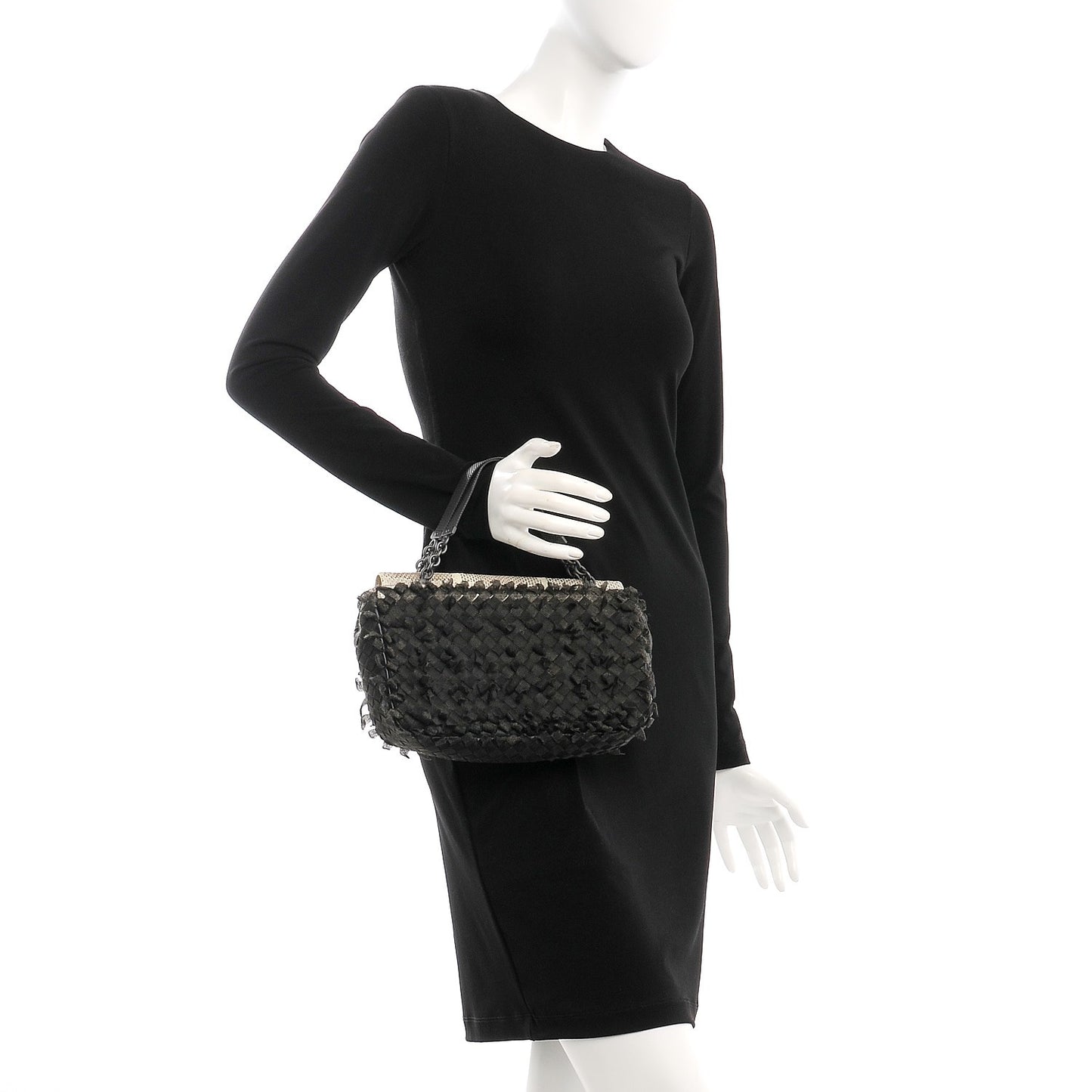 Snakeskin Metal Mesh Intrecciato Small Handbag Black