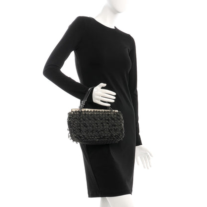 Bottega Veneta Snakeskin Metal Mesh Intrecciato Small Handbag Black 2 of 9