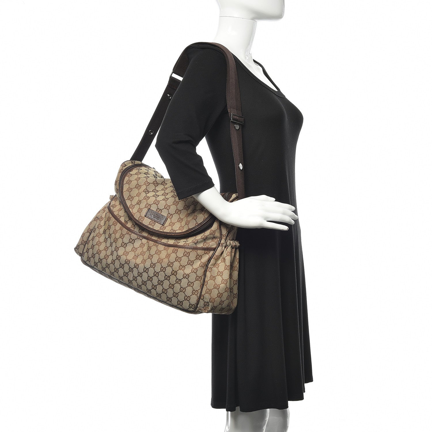 Gucci Monogram Natural Pigskin Large Diaper Bag Beige Ebony Cocoa Dark Chocolate 2 of 18