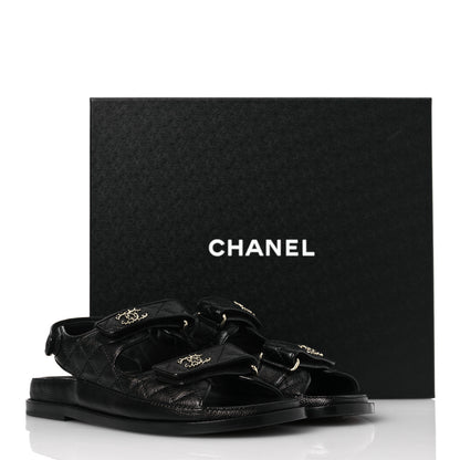 Chanel Grained Calfskin Velcro Dad Sandals 37.5 Black 37.5 Black 13 of 13
