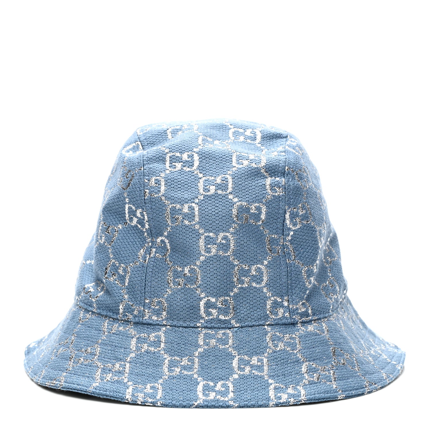 Gucci Canvas Lame GG Monogram Bucket Hat M Light Blue Silver 6 of 8