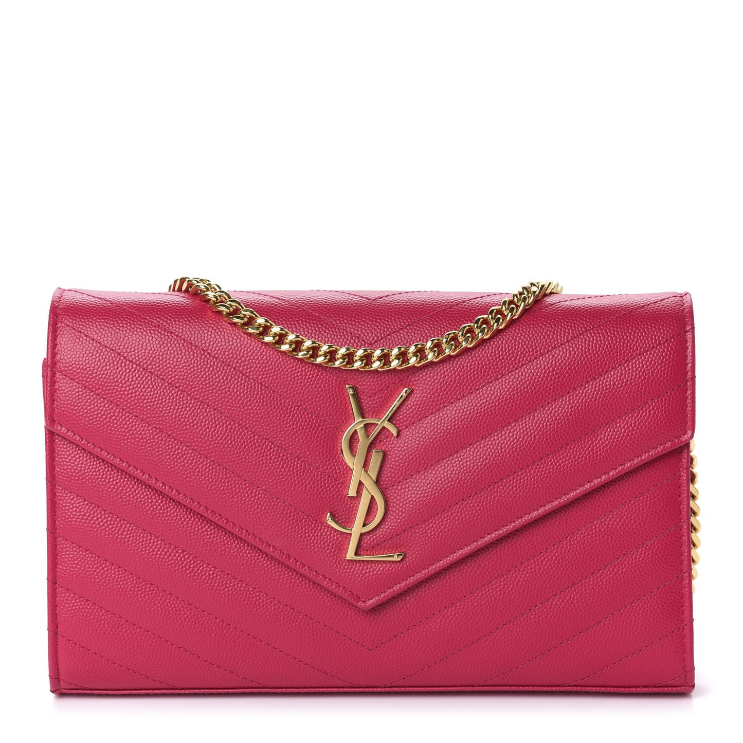 Grain De Poudre Matelasse Chevron Monogram Chain Wallet Fresh Fuchsia