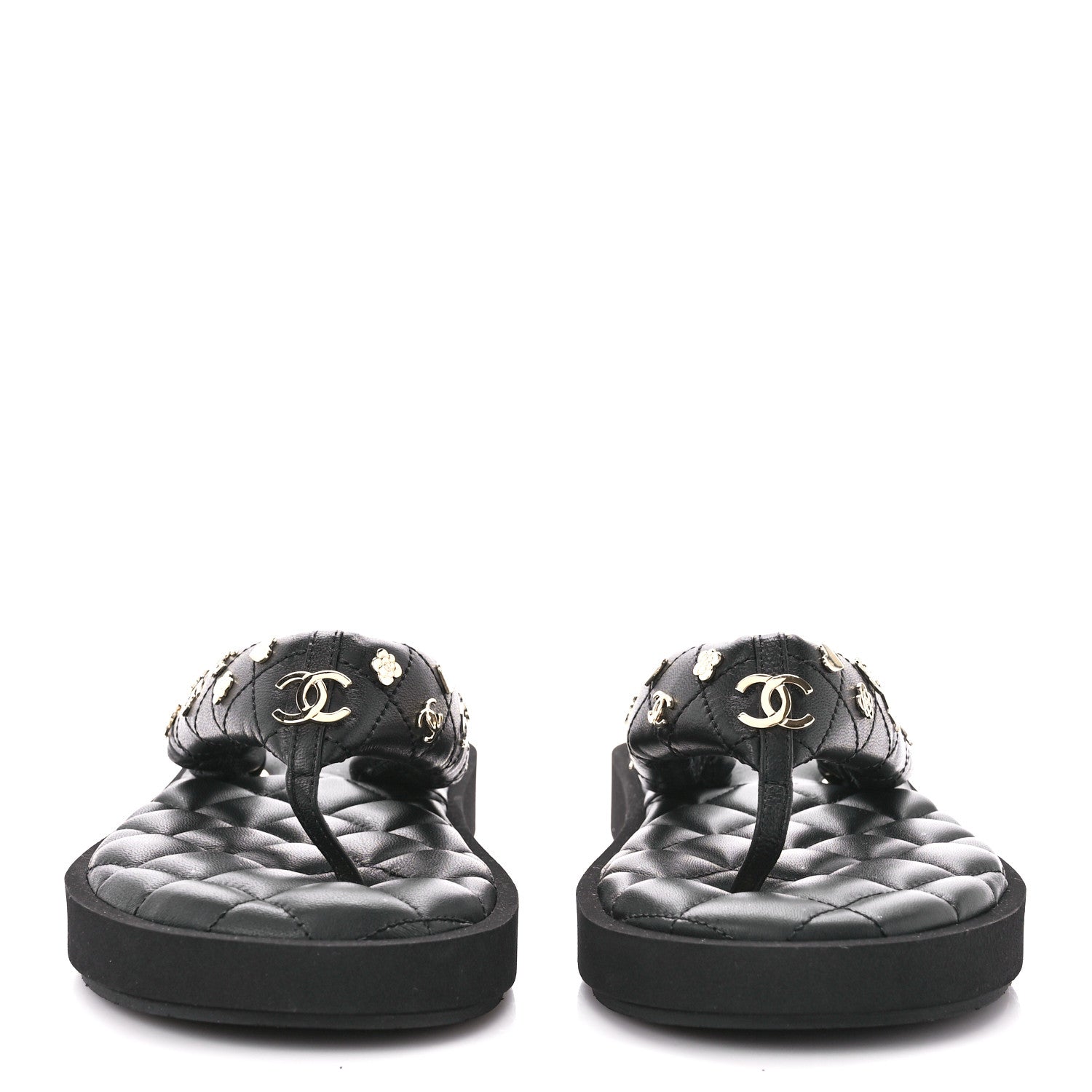 Chanel Lambskin Quilted Padded Charms Thong Sandals 39 Black 2 of 7
