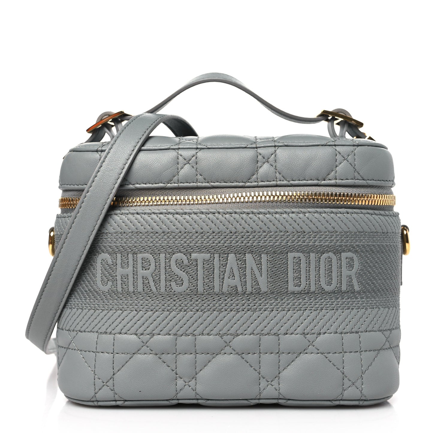 Lambskin Cannage Small Diortravel Vanity Case Grey
