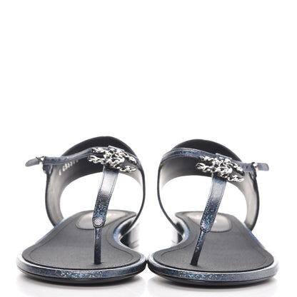 Chanel Fantasy Lambskin CC Chain Thong Sandals 40 Blue Black 2 of 9